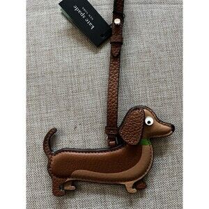 Kate Spade Dachshund Weiner Dog Doxie Bag Charm Brown Leather NWT